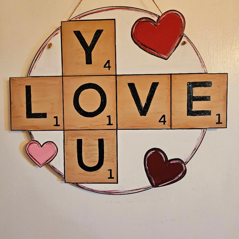 COPY - Valentine's Day Door Hanger, Scrabble Tile Sign, Game Room Decor